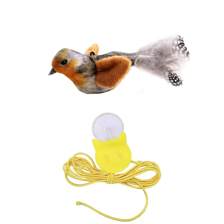 Simulation Sound Bird Cat Toy with Feathers