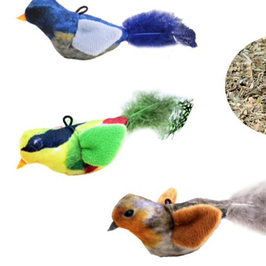 Simulation Sound Bird Cat Toy with Feathers