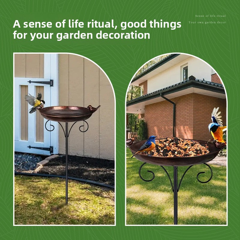 Iron Bird Bath / Feeder with Ground Stake