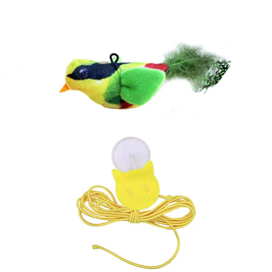 Simulation Sound Bird Cat Toy with Feathers