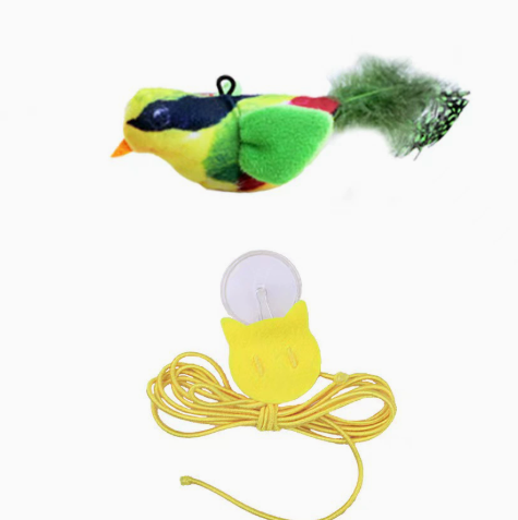 Simulation Sound Bird Cat Toy with Feathers