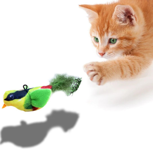 Simulation Sound Bird Cat Toy with Feathers